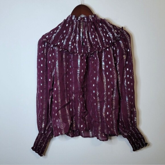 Express Purple Smocked Top with Metallic Highlights Size Small - Picture 5 of 10